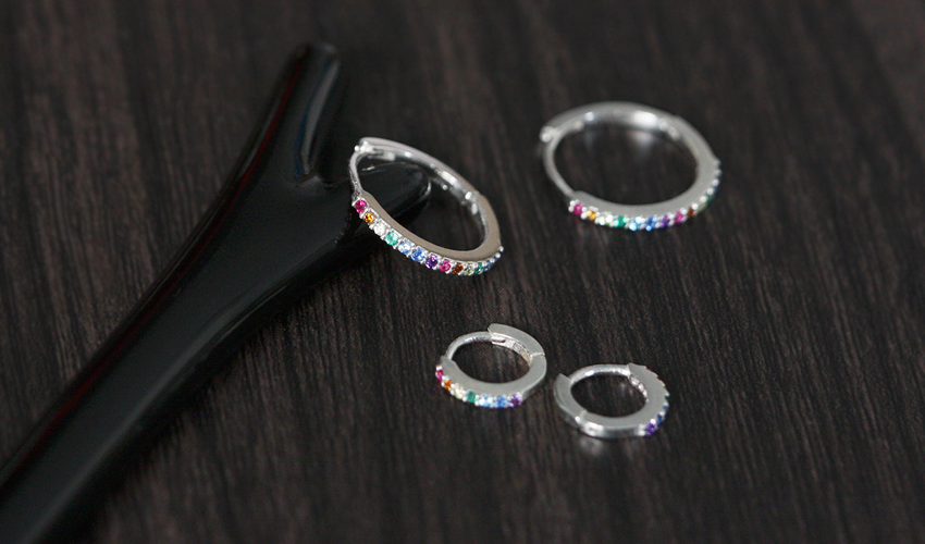 Rainbow cubic ring earring
